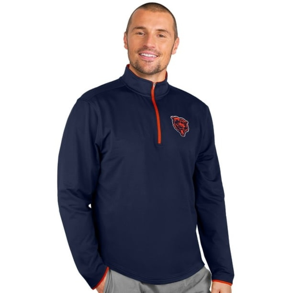 Antigua Chicago Bears Men's Navy Long Sleeve Quarter Zip Pullover, Size Medium
